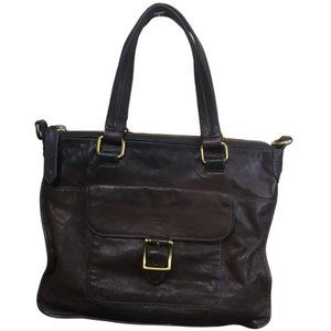 Fossil Brown Leather Square Tote Hand Bag